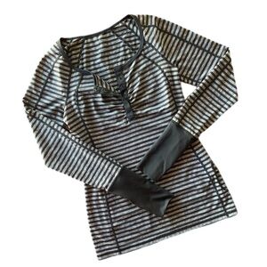 Like New! Lululemon Athletica Run Sport Henley Black and Heathered Gray Striped